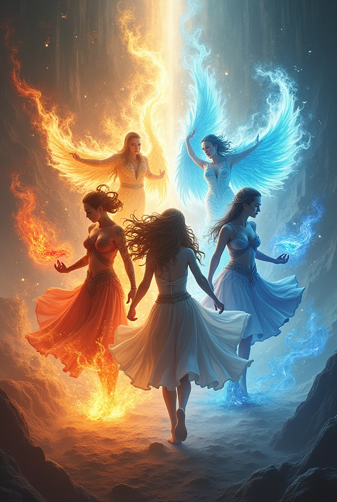 make a 4 character that has elemental powers (1 for fire, 1 for air, 1 for water and 1 for earth)