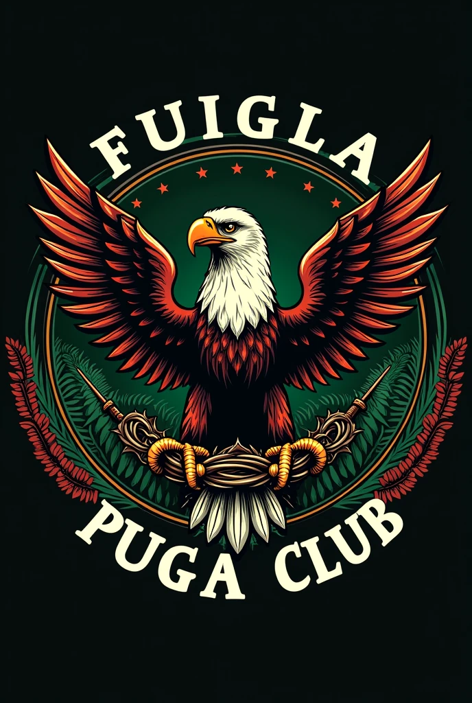 Create a logo with the name PugaClub that is mostly green and alludes to extreme Mexican nationalism, Make the logo look high quality and unique in the world, You can add a Nazi touch and with eagles too, make the logo look very mexican, and if you can do it all within a circle  (Don&#39;t use dogs)