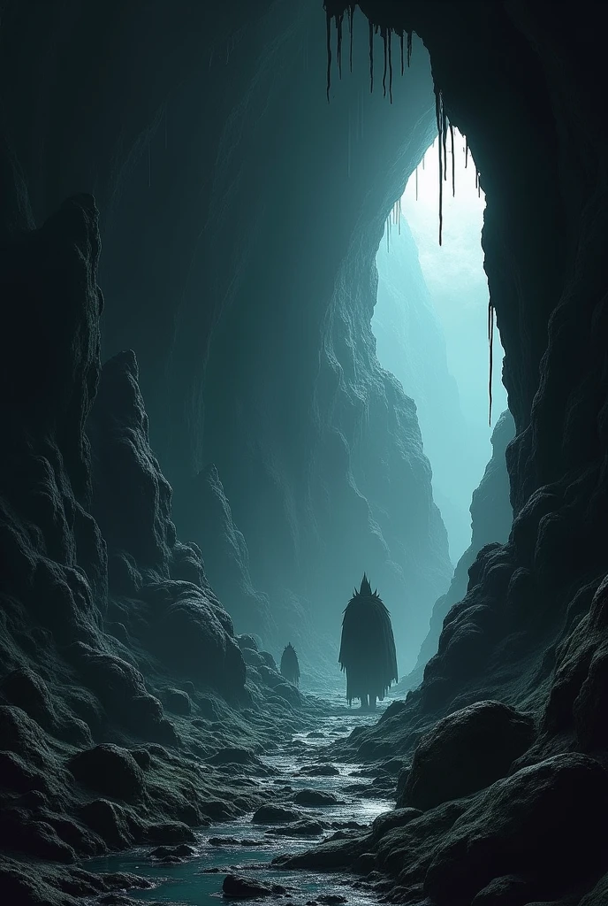 Dark cave made with rocks 