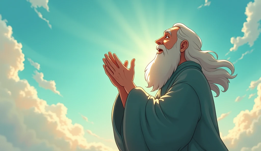 Animated picture of a prophet praying facing the sky