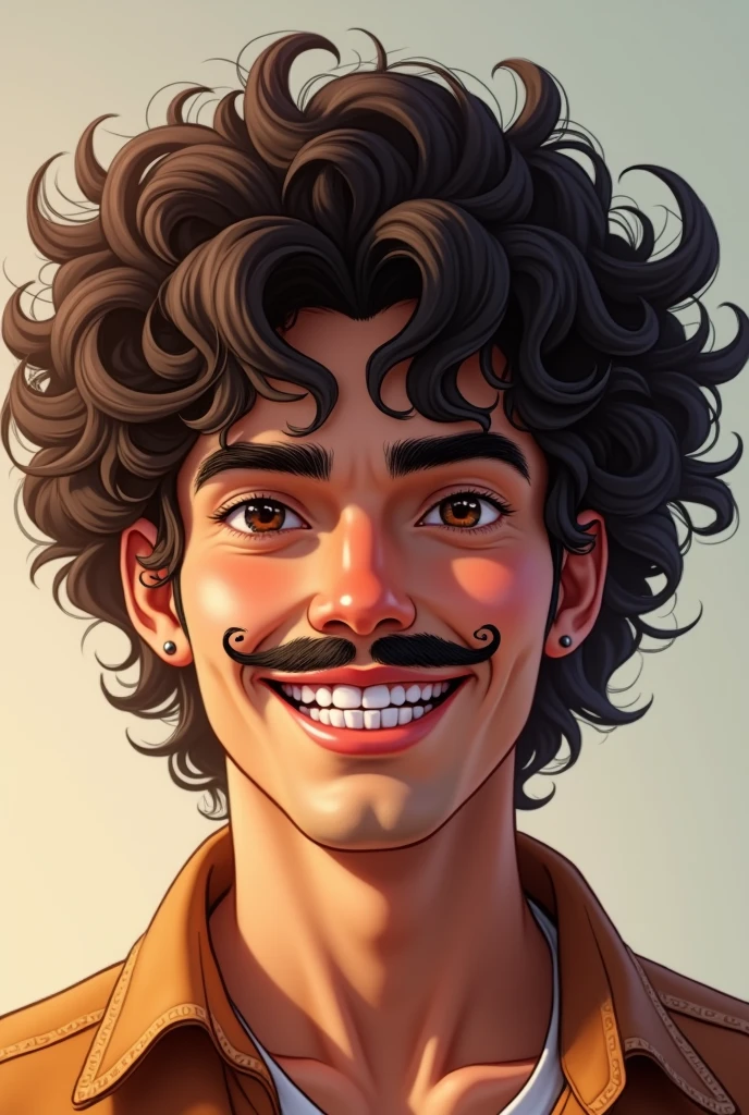 Young white man with mustache and curly hair