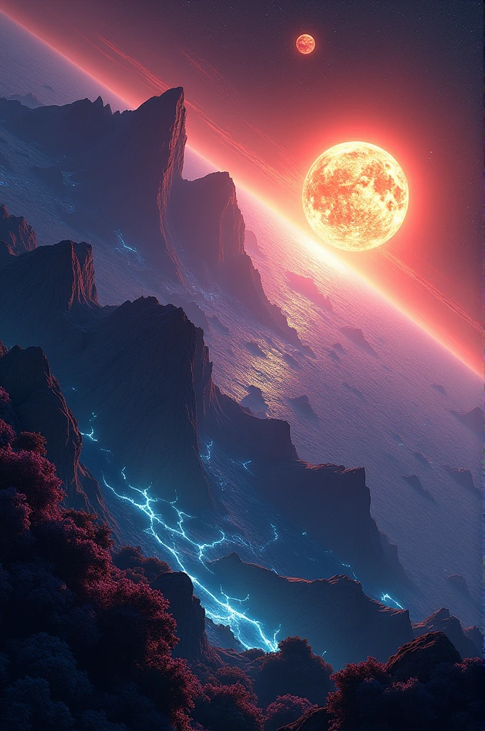 Create a super earth, with 2 suns and abundance of bioluminescent organisms, perfect condition to be life supporting