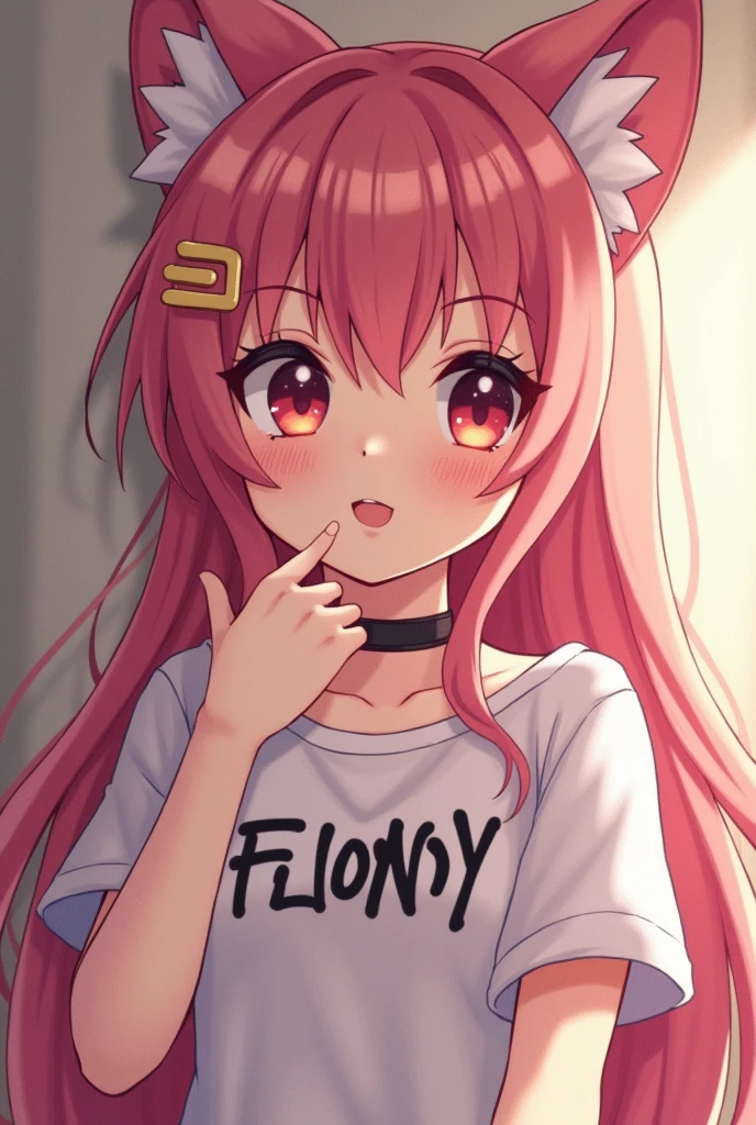 soft cutesy anime girl that has a shirt that says felony
