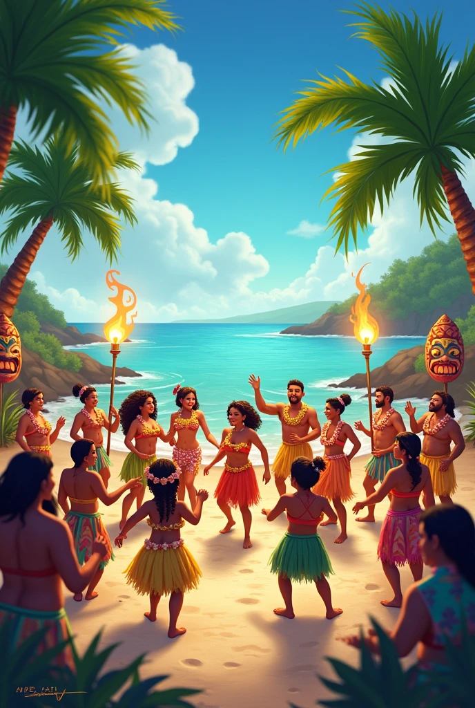 Create a beach Luau image, with the words Mylka&#39;s Luau
