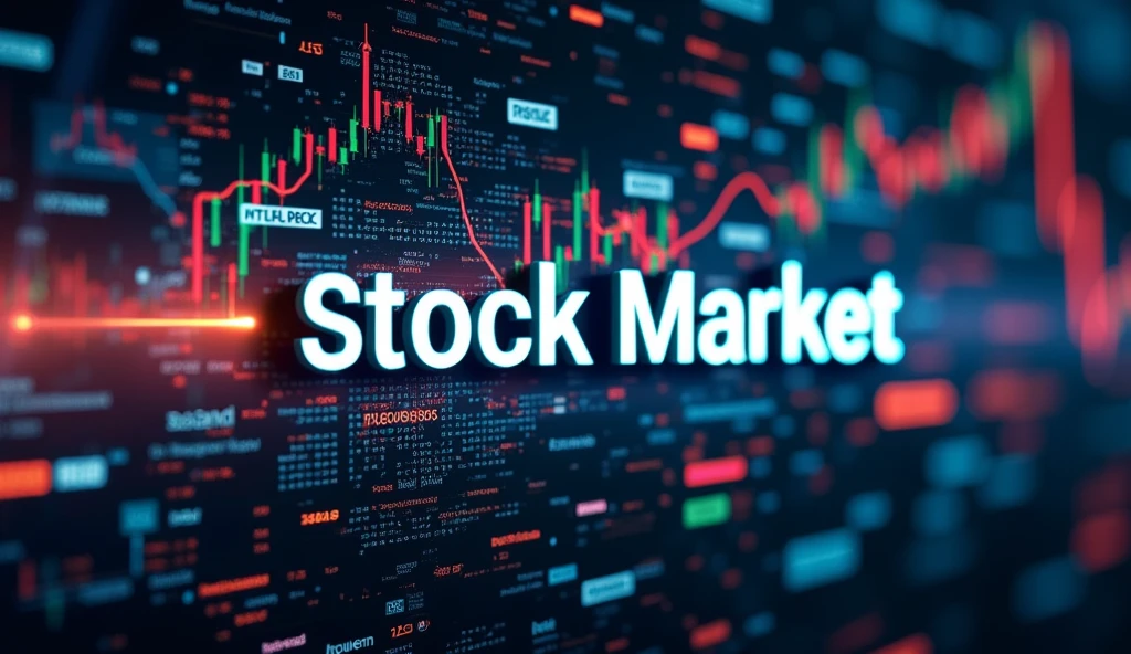 Generate a horizontal image of  indian stock market text written with  stock market background