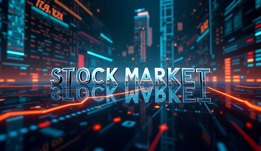 Generate a horizontal image of indian stock market text written with stock market background