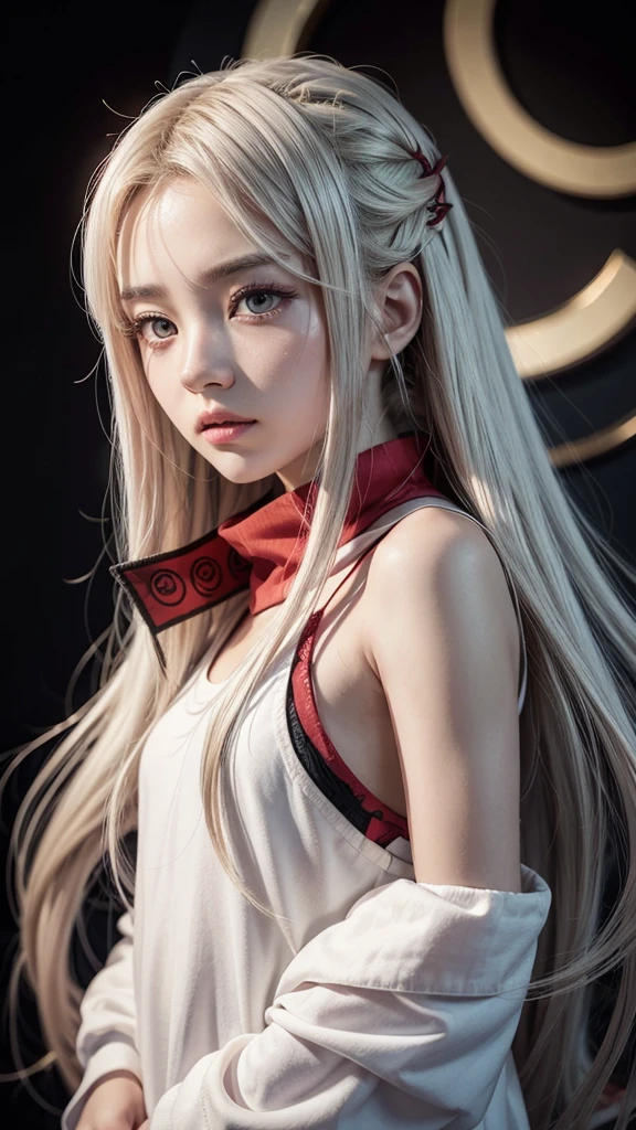 Kizi, with Sharingan activated, anime style image, with white long hairs