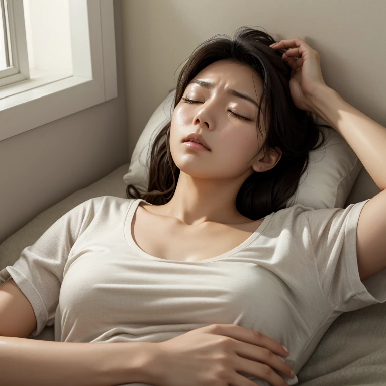 Lie down and close your eyes、Worried woman