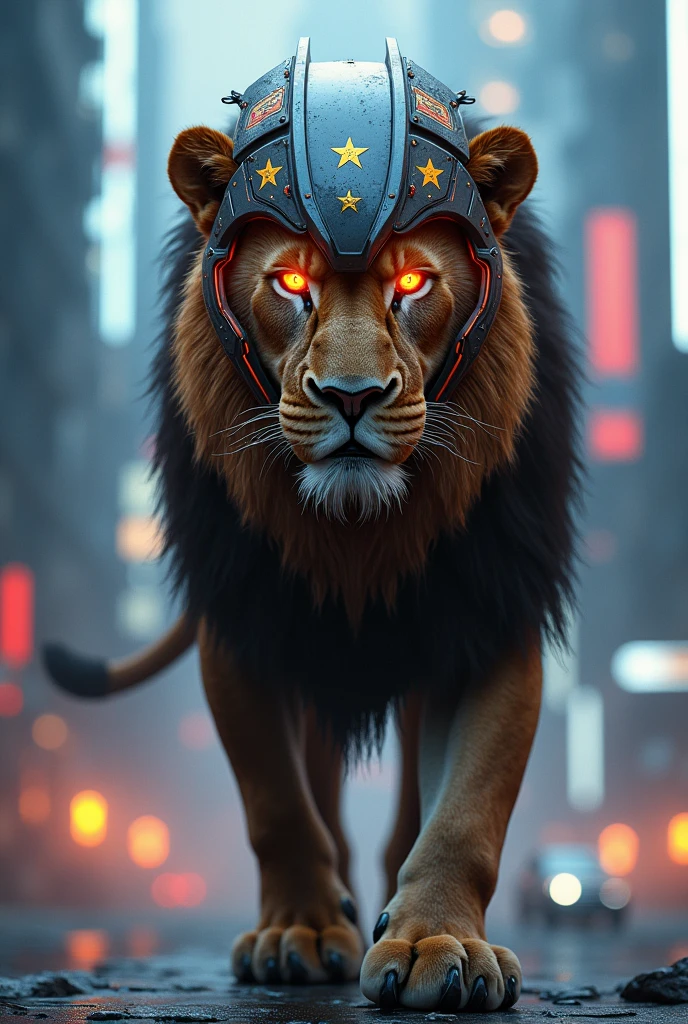 A lion with a helmet in 22 century  