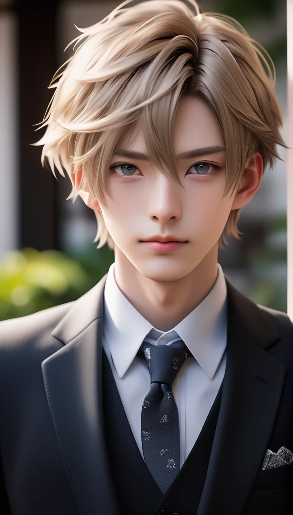 Meticulous, analog style, focus on the eyes, highest quality, (highly detailed skin), very handsome pale-skinned Japanese boy photo, 2, (wearing a suit), perfect face, skin pores, (penetration: 0, 5), white background, (bokeh:0.6), (backlight:0.7), film grain, photographed with Sony A7R IV camera, 18mm F/1.7 cine lens, (highly detailed, intricate details), 8k , HDR, front view, (upper body: 0.9)