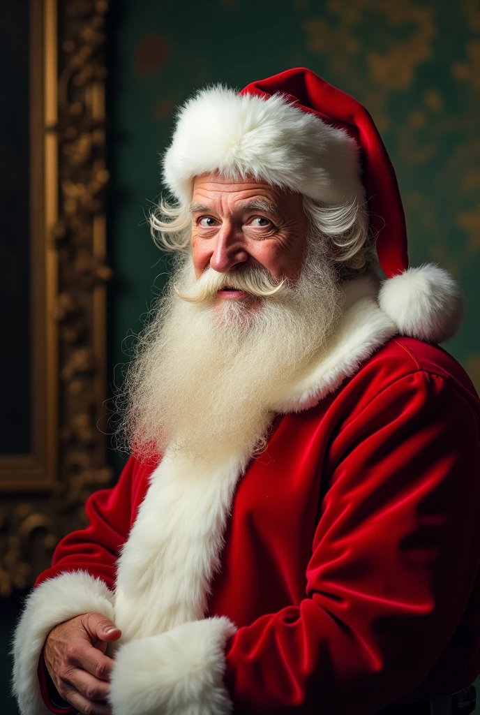Famous British comedian actor、cosplay as Santa Claus、Good artistic sense、Beautiful composition、Surprise Performance、Careful details、Cinema lighting、Outstanding comedy scenes
