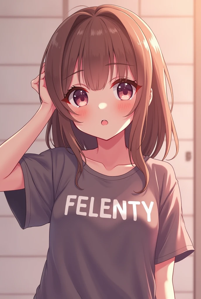 soft cutesy anime girl that has a shirt that says felony