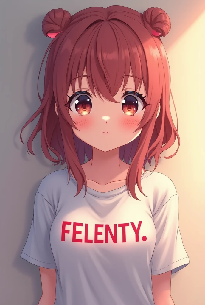soft cutesy anime girl that has a shirt that says felony