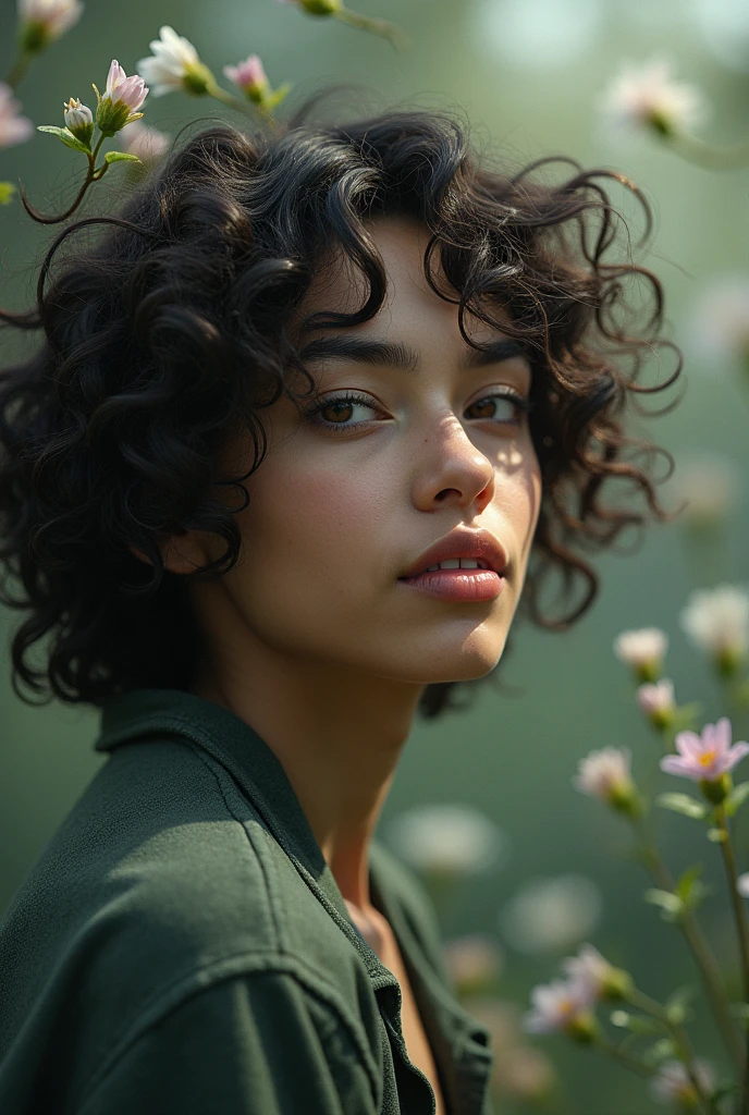 A high-resolution, realistic style photo representing the INFP-T personality type. The image portrays a quiet and humble appearance, with a vivid inner life full of passion and creativity. The subject is lost in daydreams, with an imaginative mind and a deep emotional response to music, art, and nature. Like spring flowers, they blossom even after the darkest seasons, embodying a serene and introspective presence with subtle energy and contrasting inner vitality.