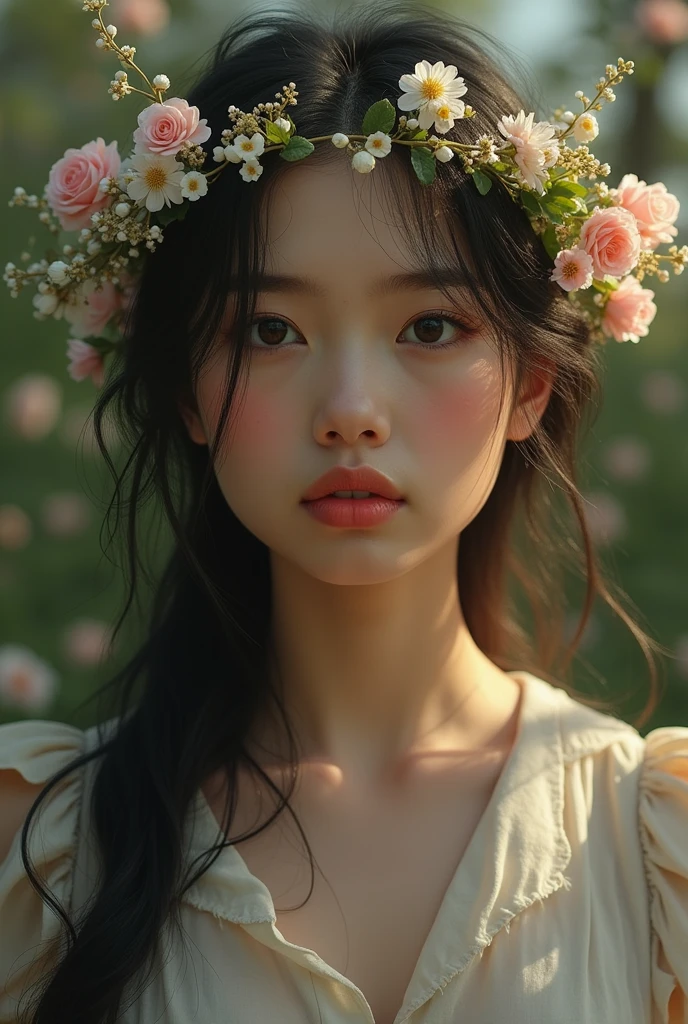 A high-resolution, realistic style photo representing the INFP-T personality type. The image portrays a quiet and humble appearance, with a vivid inner life full of passion and creativity. The subject is lost in daydreams, with an imaginative mind and a deep emotional response to music, art, and nature. Like spring flowers, they blossom even after the darkest seasons, embodying a serene and introspective presence with subtle energy and contrasting inner vitality.