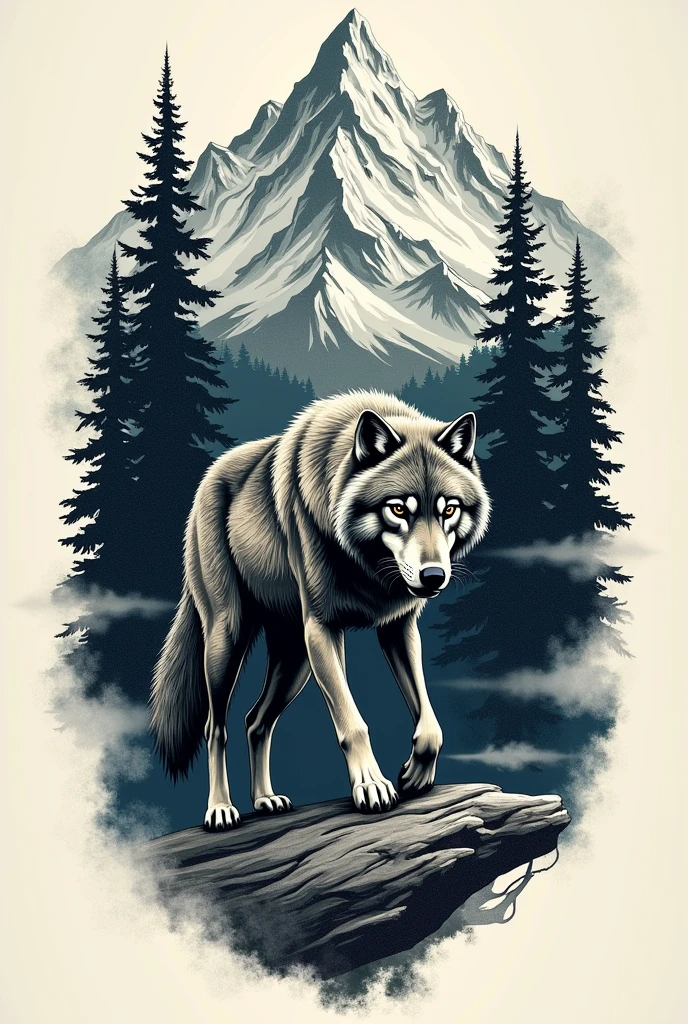 Wolf, mountain, forest tatoo
