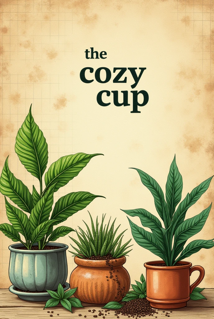 In a chart paper draw teaa leaves and make some planters and in the middle write "the cozy cup"