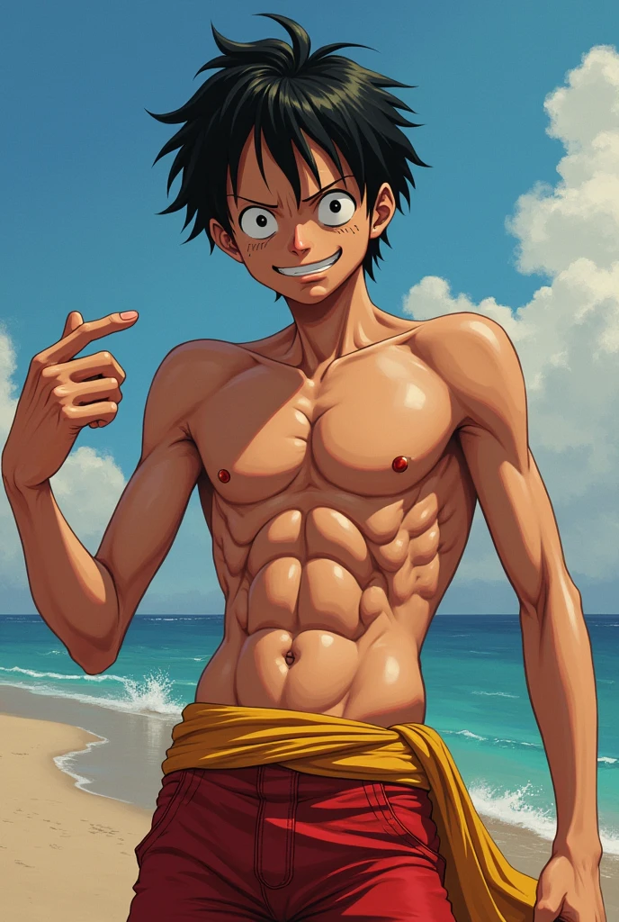 Monkey D. Luffy naked showing his penis