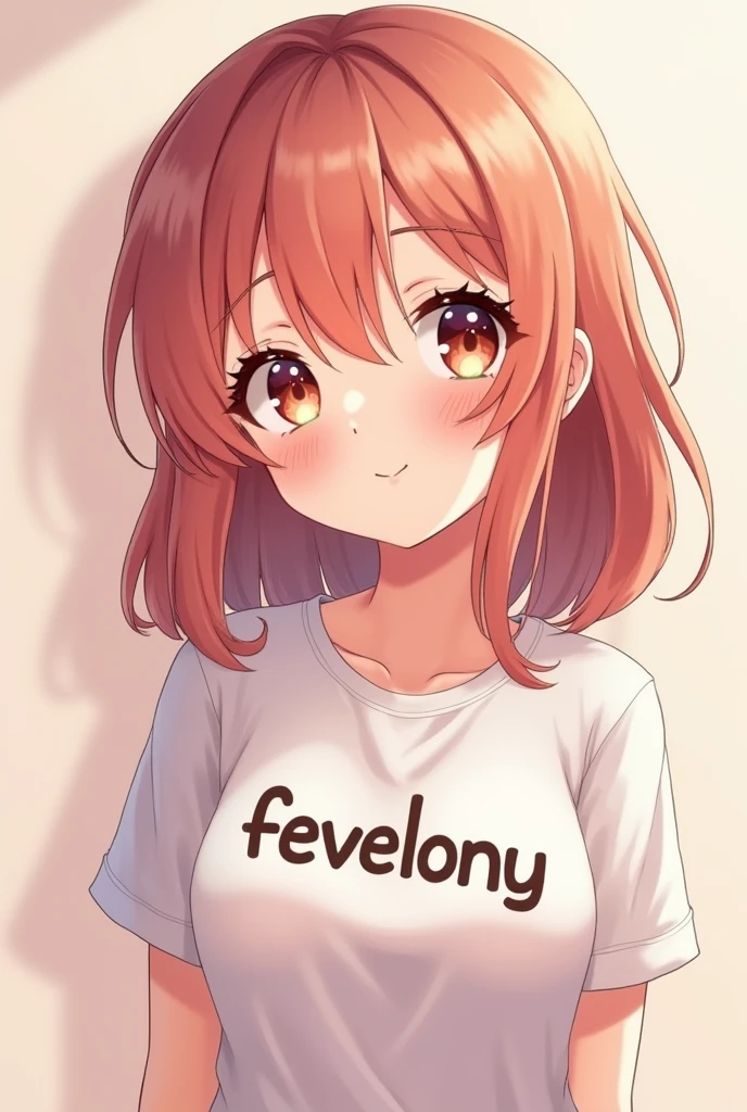 soft cutesy anime girl that has a shirt that says fewlony