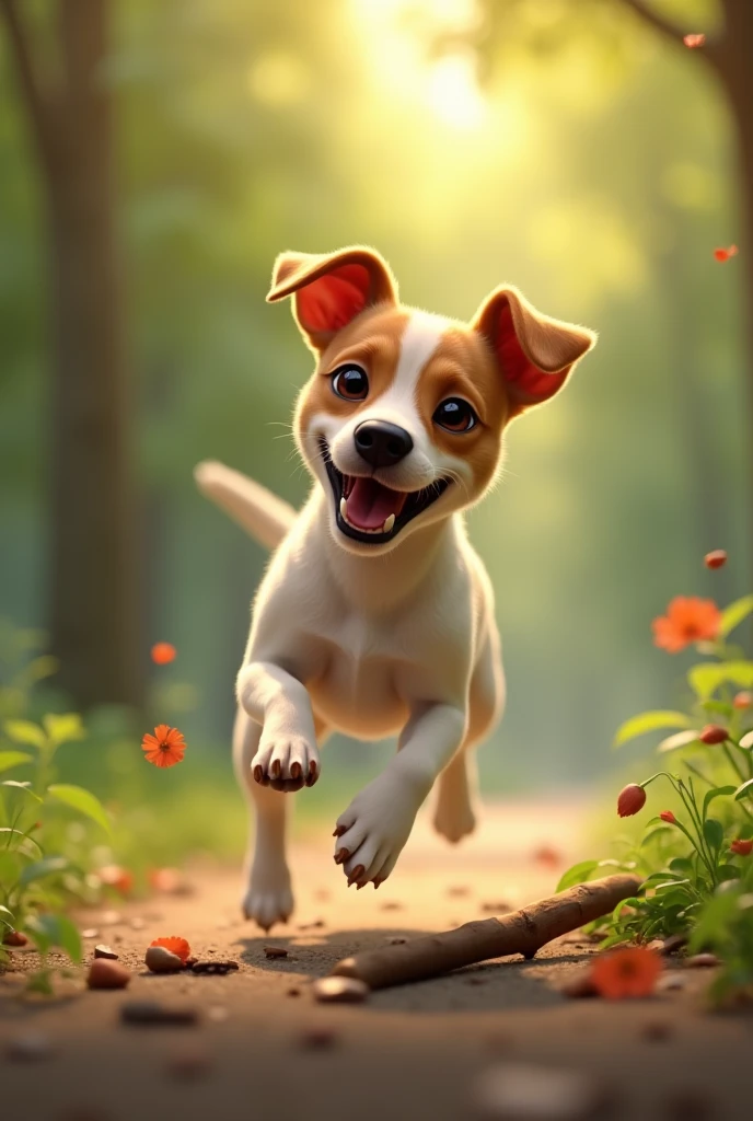Jack Russell Terrier、Light brown hair all over the body、Does not include any coat color other than light brown、Dignified fur、Perky ears、Adorable expression、Adorable behavior、Expressions of affection、Sharp jawline、black々A slender nose、The background is a park、Fun Expressions、Real Stick