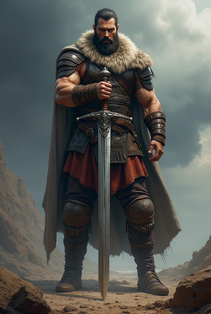 a man holding a sword in his hand
