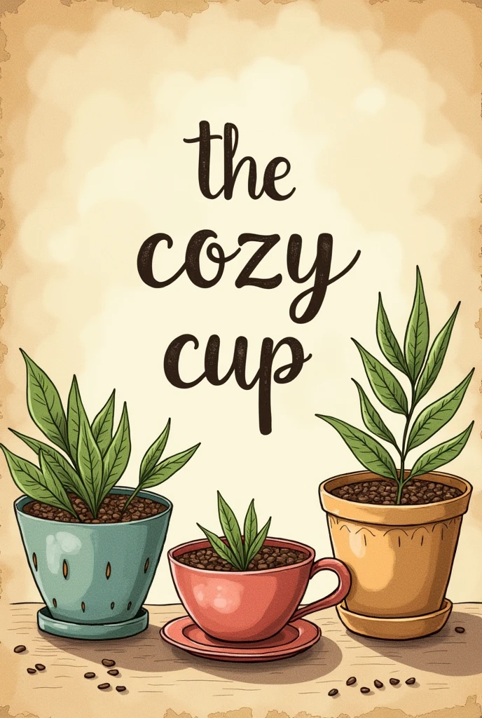 In a chart paper draw teaa leaves and make some planters and in the middle write "the cozy cup". I need some planters planting the tea