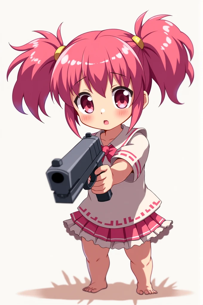 A cute pink hair girl holding a gun