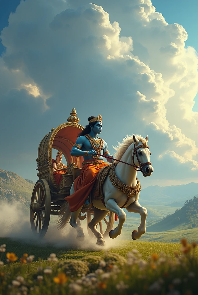 Krishna realistically running chariat