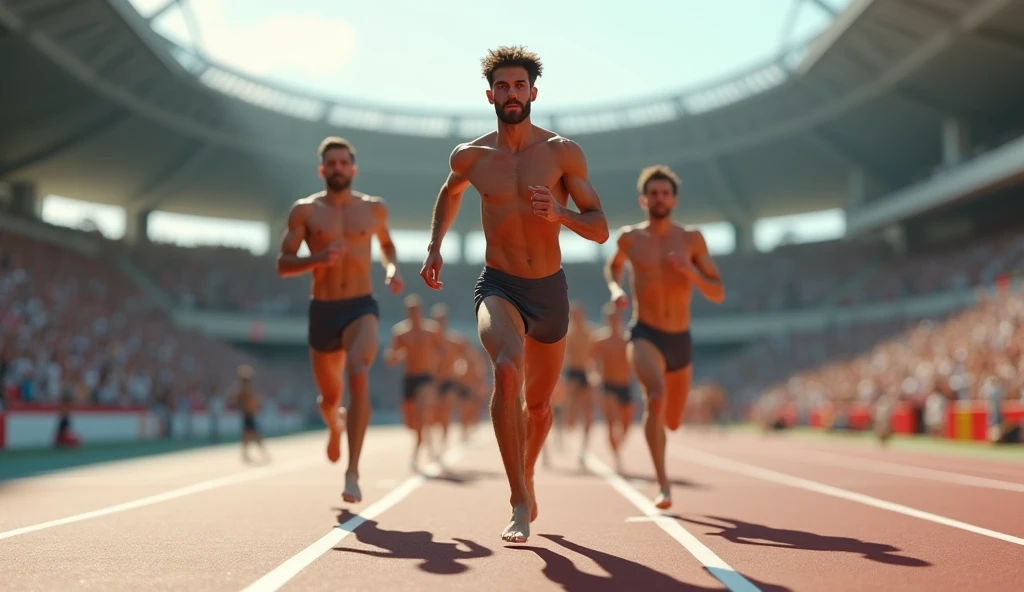 Olympic athletes run without shoes and simple outfit