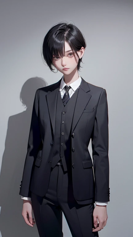 naked、older sister、cool、slender、Black Hair,、Short Hair、In a suit、pants、