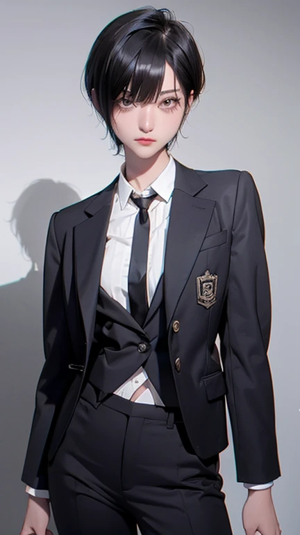 naked、older sister、cool、slender、Black Hair,、Short Hair、In a suit、pants、
