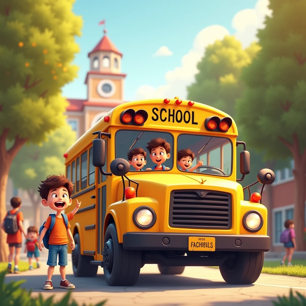An image where it says : Welcome back to school !
May you have pictures of yellow school bus
It's for a boy.