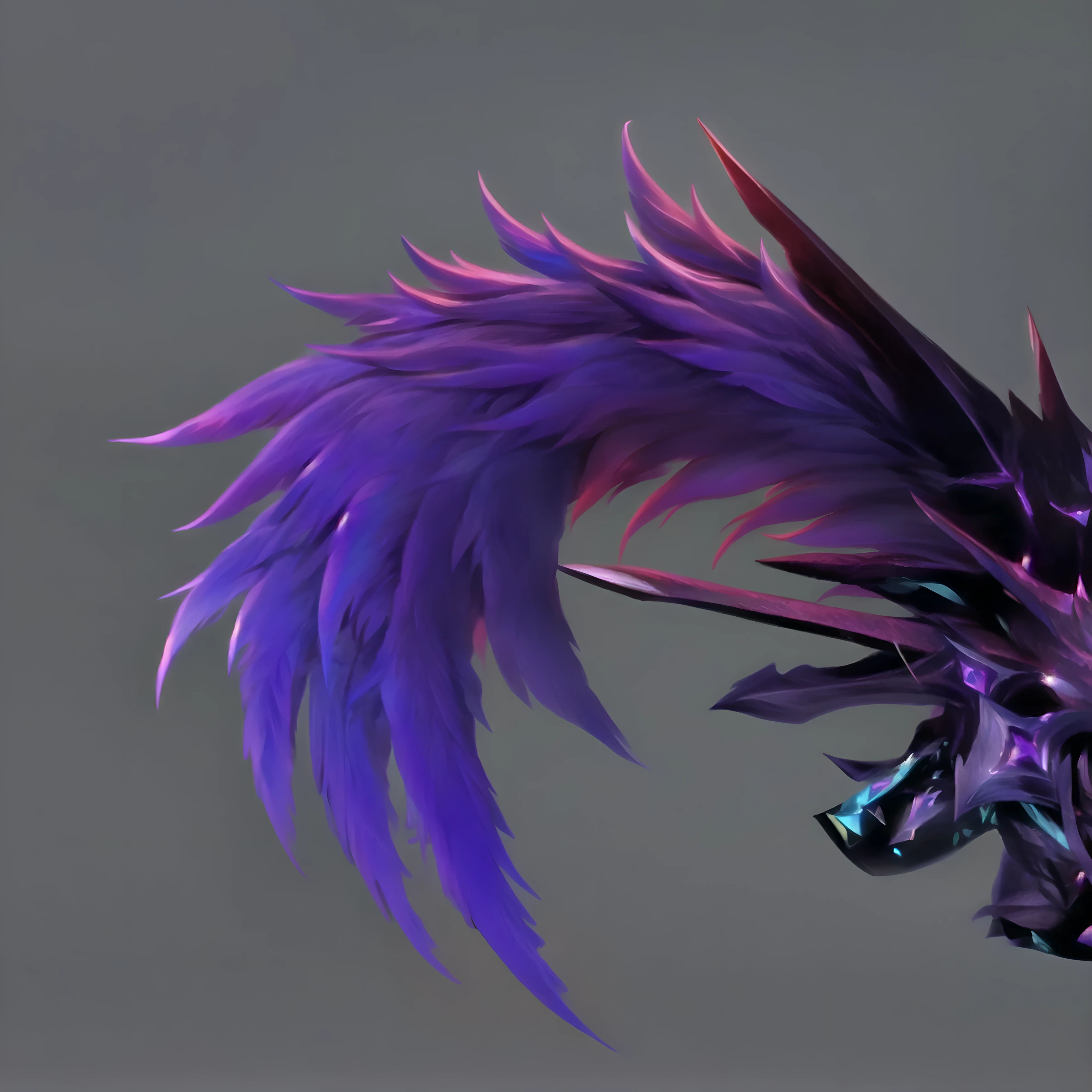 Close-up of a purple and black wing, Game Concept Art, League of Legends Concept Art, dark wings, wispy gigantic wings, League of Legends style, huge Feathery wings, Art, Skin Spikes, Feathery wings,