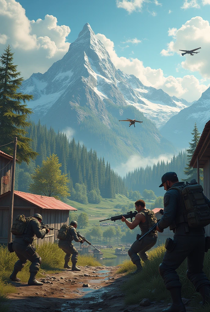 Here's the gaming background designed for BGMI/PUBG. It captures the essence of a realistic battle royale setting with detailed landscapes and a dynamic atmosphere.