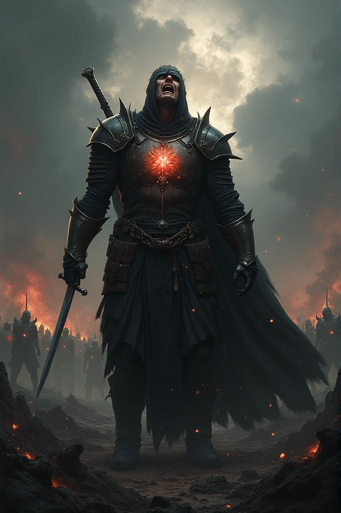 A warrior stabbed himself by smelling a cosmos flower in the battlefield