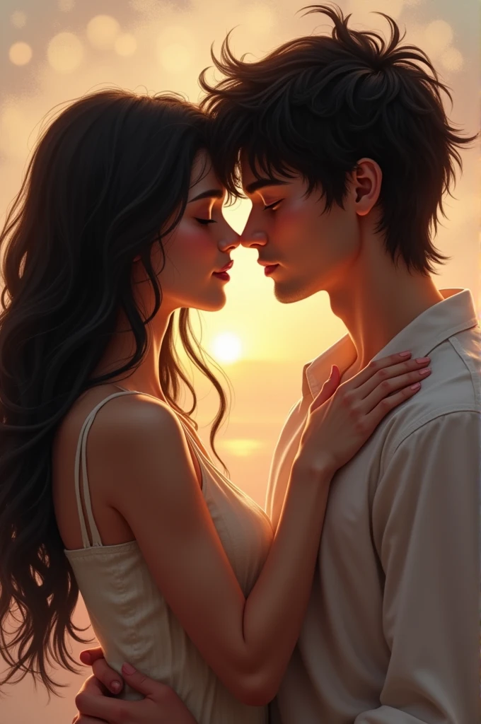 A black-haired girl with a black-haired boy who love each other