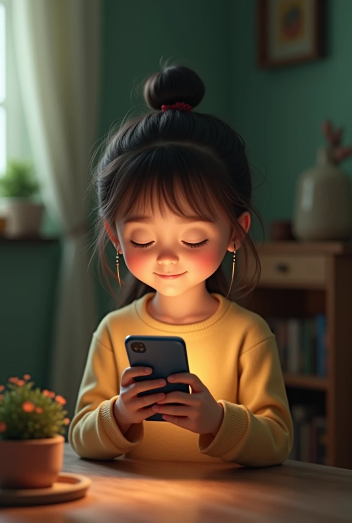 2013-2014: First Phone - My grandmother gave me a Samsung touchscreen phone, and I used Skype and Facebook to stay connected with her.
With greenish color scheme , a girl