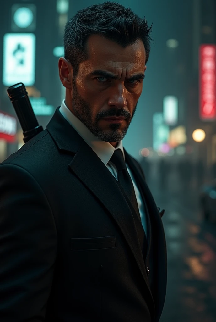 hitman game character with bloody face