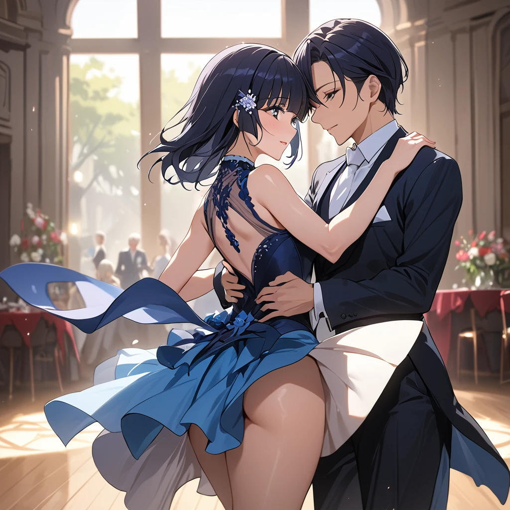 ((Highest quality)), ((masterpiece)), (detailed), (Perfect Face)、The woman is Reika Aoki with semi-long hair、A woman is dancing tango passionately in a beautiful gorgeous tango costume