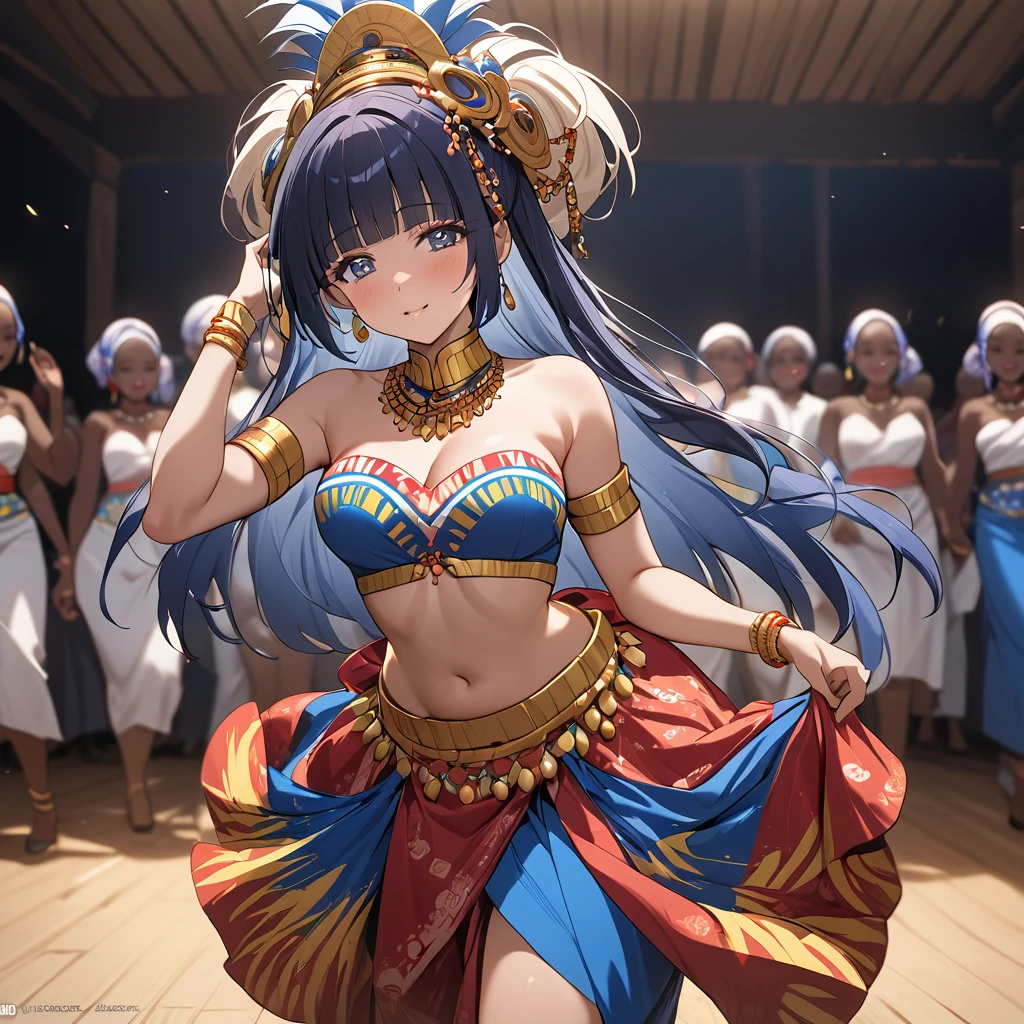 ((Highest quality)), ((masterpiece)), (detailed), (Perfect Face)、The woman is Reika Aoki with semi-long hair、The woman is wearing a Congolese costume and dancing the Congolese dance.