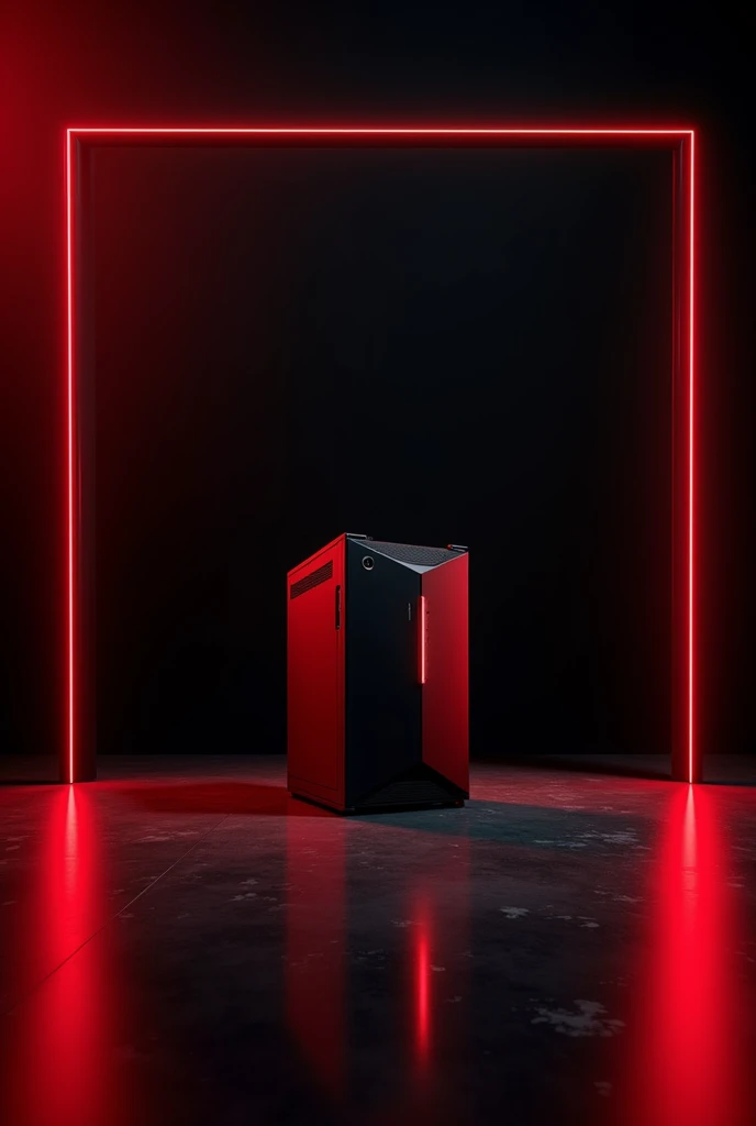 Presentation slide with a black and red color and have a 5 generation computer photo attached