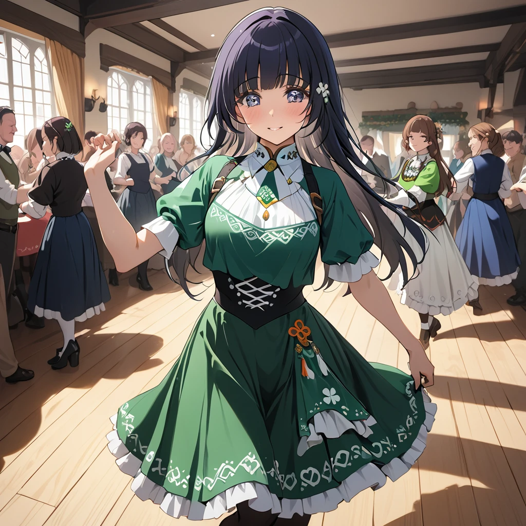 ((Highest quality)), ((masterpiece)), (detailed), （Perfect Face）、The woman is Reika Aoki with semi-long hair、A woman is dancing an Irish dance in an Irish costume in Ireland.
