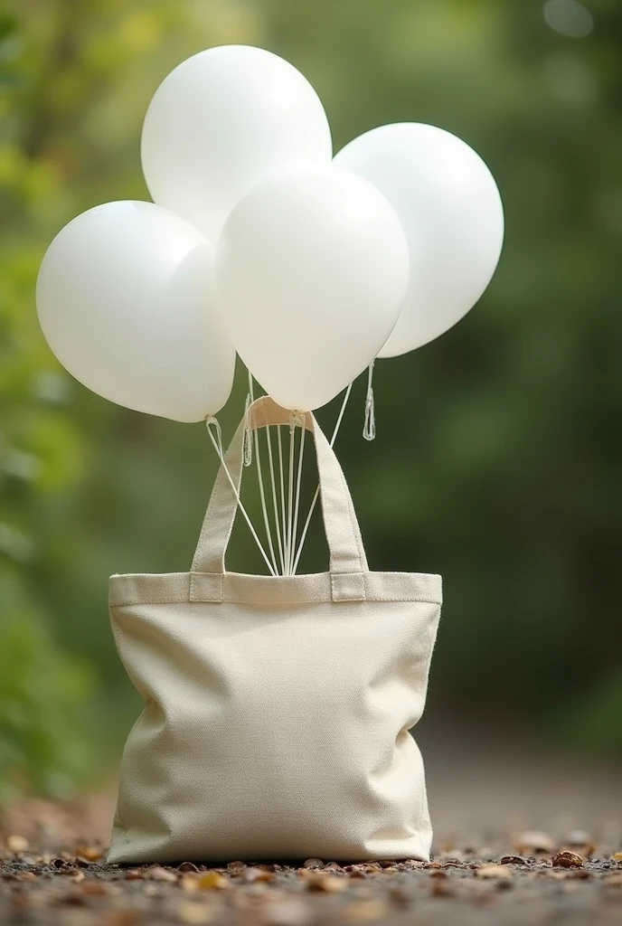 A mockup of eco-friendly fabric bag, and back ballons with plastic stick and white colors