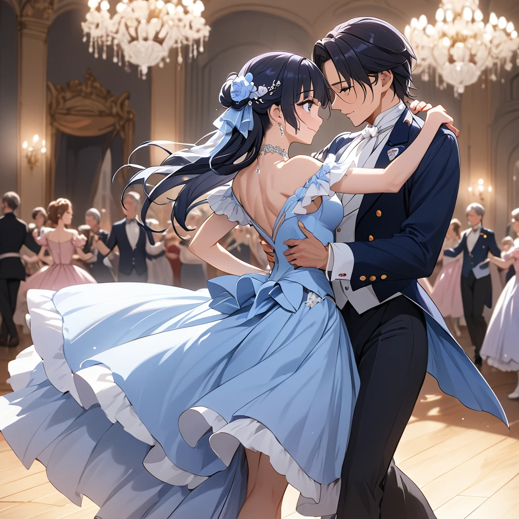 ((Highest quality)), ((masterpiece)), (detailed), （Perfect Face）、The woman is Reika Aoki with semi-long hair、A woman is dancing the waltz gracefully in a waltz costume in Vienna