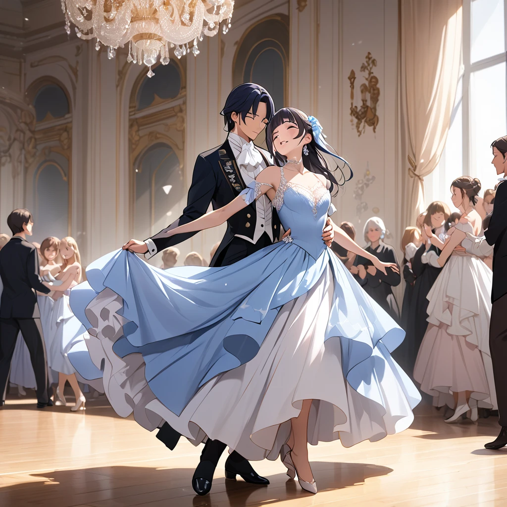 ((Highest quality)), ((masterpiece)), (detailed), （Perfect Face）、The woman is Reika Aoki with semi-long hair、A woman is dancing the waltz gracefully in a waltz costume in Vienna