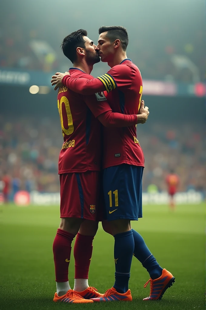 Cristiano Ronaldo kissing Messi