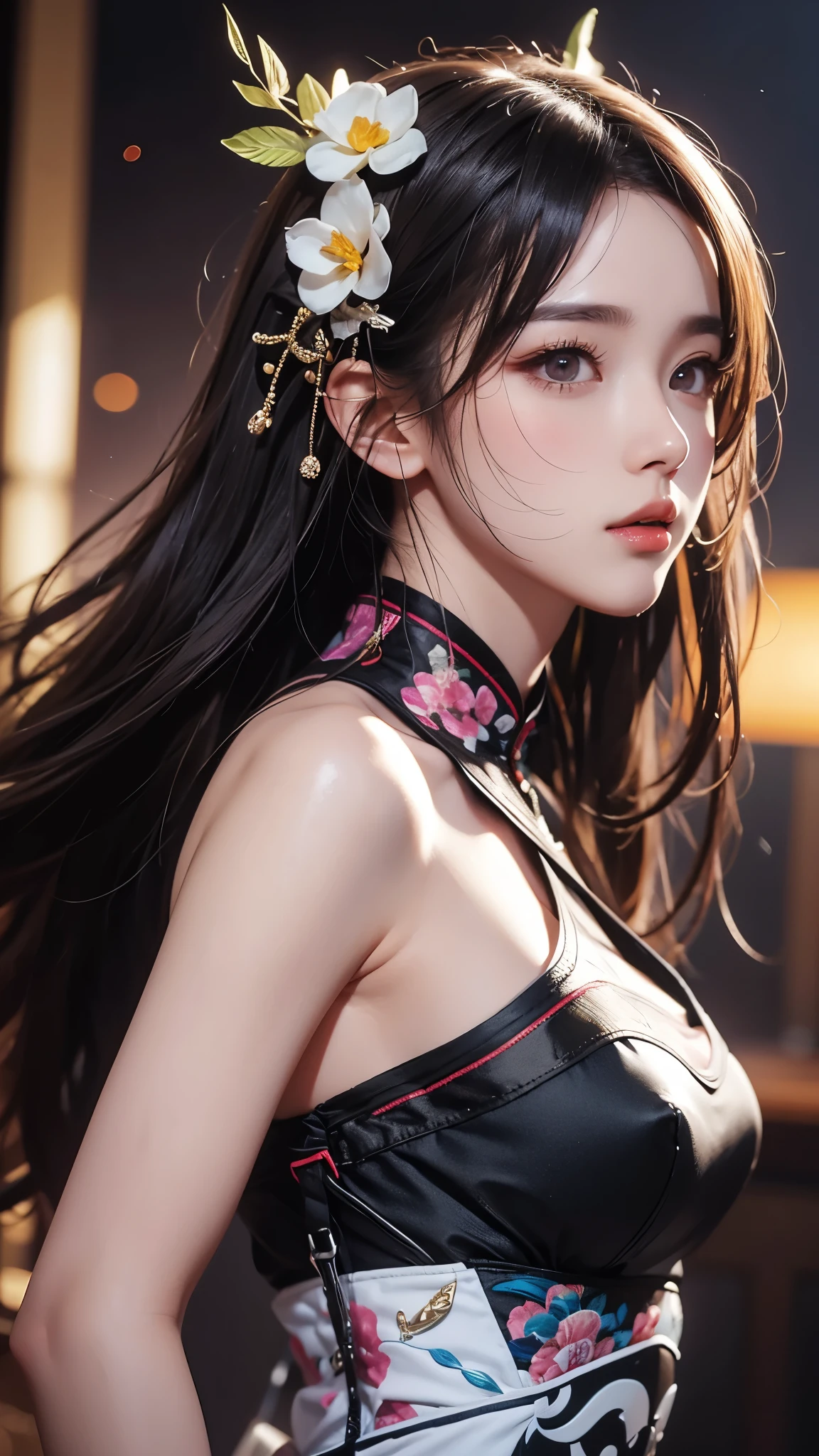 masterpiece, Highest quality, Very detailed, Facing the camera, complicatedに詳細なSuper detailed, Realistic, Sharp features, Very detailed, Sharp focus, Perfect Face, Perfect Face, Perfect symmetrical perfect eyes, Perfect Plump Lips, Flexible female form, Cinematic, Film Light, Super detailed, hyper Realistic, masterpiece, Atmospheric, High resolution, Vibrant, Cheongsam Girl,Long Hair,Pure white background,Depth of written boundary,Low angle view,Calf Level View,Overclocked Renderer,Cinema Lighting,Ultra-fine,Very detailed,complicated,Cinematic Perspective,CG Art,Side zipper
