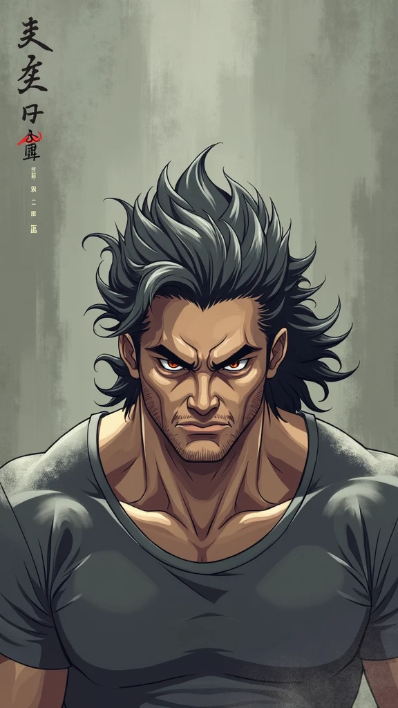 black hair, big muscular body, black t-shirt, in a dark room closeup face short