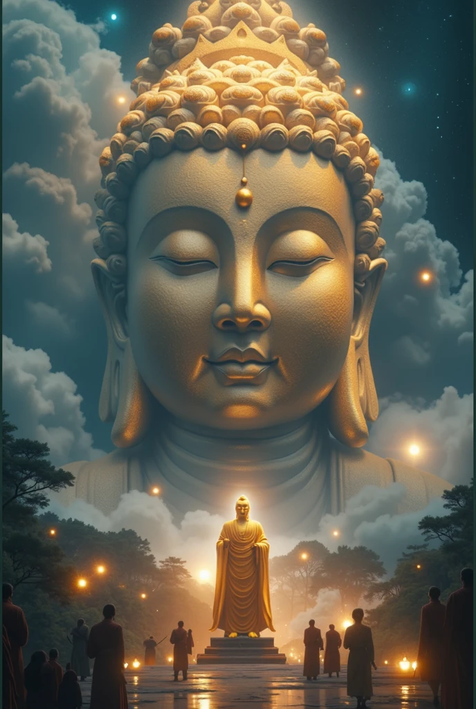 ((masterpiece)),(Best quality)),Chinese style,In the universe,A huge Maitreya Buddha statue stands in space,Gaze at the earth,Standing Buddha,Shining,Glow Effect,Pilgrims on the road,Hyperrealism,Hyper-photorealism,Real photography,8k,HD,high quality,masterpiece,Super Fine,Decolorization,daub,Ink,8k,Super Fine,high quality,(((OC Renderer))),buddha with glowing lights and a glowing orb, buddhism, enlightenment. intricate, glowing from within, spiritual enlightenment, the buddha, on path to enlightenment, on the path to enlightenment, cosmic enlightenment, enlightened, beautiful depiction, emanating and flowing energy, Samsara, glowing golden aura, an interdimensional being, the sacred cup of understading