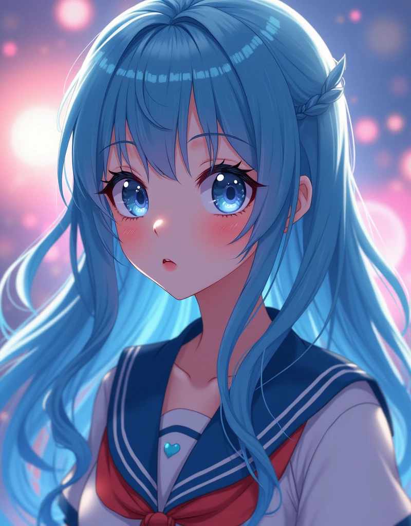 anime ,Wearing a sailor suit、Beautiful with long blue hair, Detailed face with large expressive eyes, Detailed lips, Long eyelashes, Sailor Moon, Magical girl, Fantasy, Soft lighting, Vibrant colors, Structure of the film, Digital Art, Very detailed, masterpiece, (Highest quality,4K,8k,High resolution,masterpiece:1.2),Very detailed,(Realistic,photoRealistic,photo-Realistic:1.37)